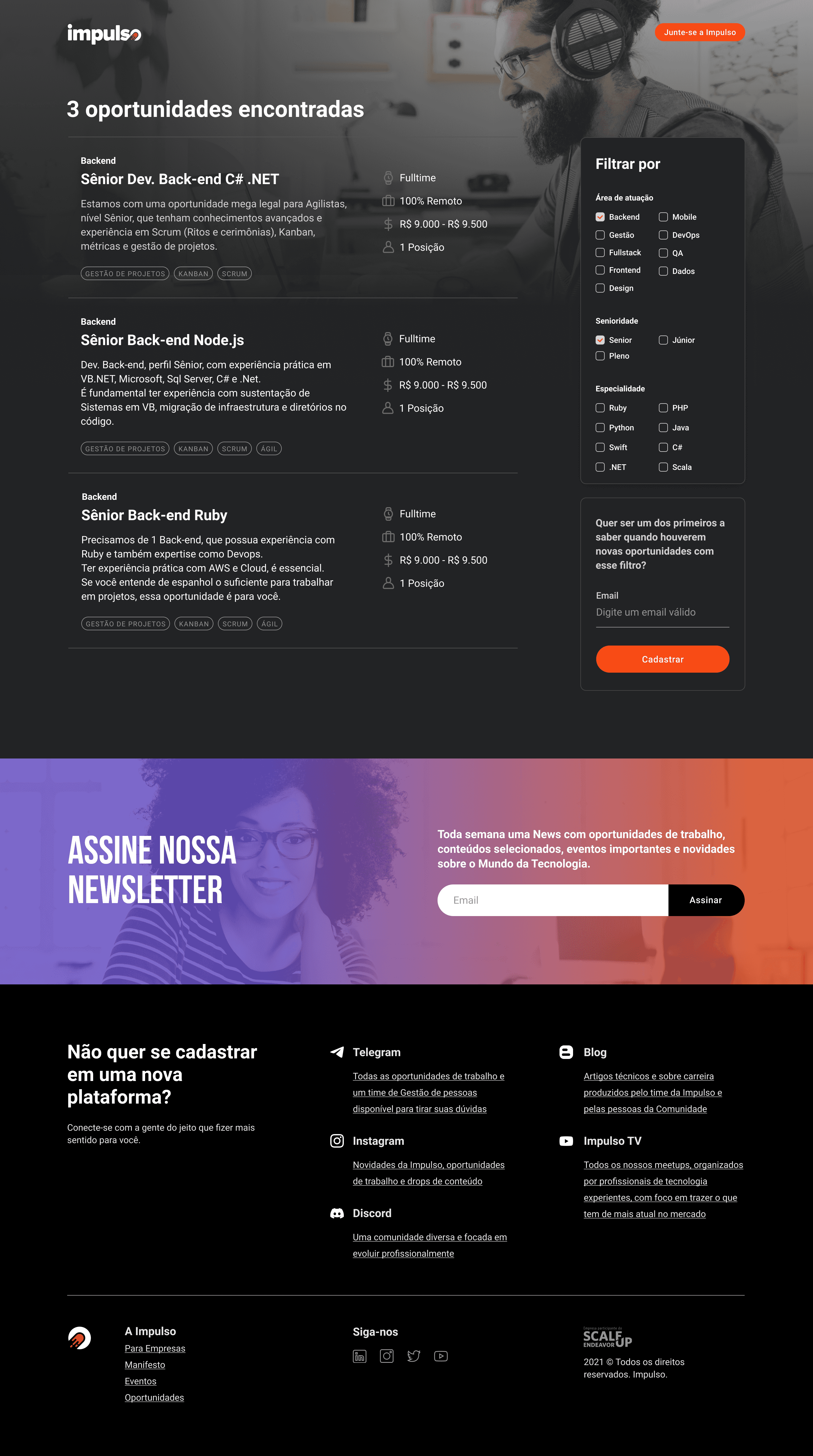 Resultado do filtro de oportunidades